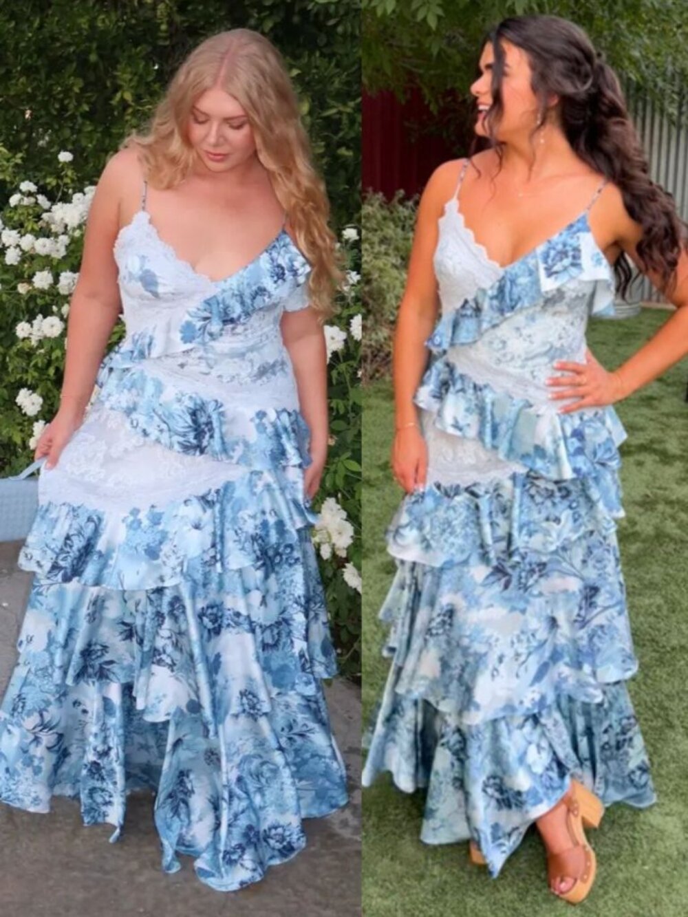 BHLDN Elora Dress Light Blue Floral Ruffle Lace Sleeveless Tiered Maxi Size US 8